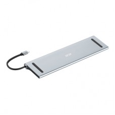 Концентратор 2E USB-C 10-in-1 3xUSB + 2xUSB-C + 2xHDMI + VGA + 3.5mm + microSD/SD + 1xRJ45 0.15m gray (2E-W2703) - Фото