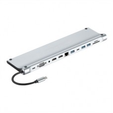 Концентратор 2E USB-C 10-in-1 3xUSB + 2xUSB-C + 2xHDMI + VGA + 3.5mm + microSD/SD + 1xRJ45 0.15m gray (2E-W2703) - Фото