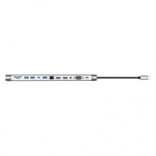 Концентратор 2E USB-C 10-in-1 3xUSB + 2xUSB-C + 2xHDMI + VGA + 3.5mm + microSD/SD + 1xRJ45 0.15m gray (2E-W2703) - Фото