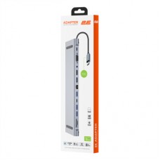 Концентратор 2E USB-C 10-in-1 3xUSB + 2xUSB-C + 2xHDMI + VGA + 3.5mm + microSD/SD + 1xRJ45 0.15m gray (2E-W2703) - Фото