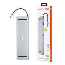 Концентратор 2E USB-C 10-in-1 3xUSB + 2xUSB-C + 2xHDMI + VGA + 3.5mm + microSD/SD + 1xRJ45 0.15m gray (2E-W2703) - Фото