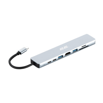 Концентратор 2E USB-C 8-in-1 1xUSB 2.0 + 1xUSB 3.0 + 2xUSB-C PD + HDMI + microSD/SD + 1xRJ45 0.13m gray (2E-W2681)