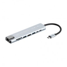 Концентратор 2E USB-C 8-in-1 1xUSB 2.0 + 1xUSB 3.0 + 2xUSB-C PD + HDMI + microSD/SD + 1xRJ45 0.13m gray (2E-W2681) - Фото