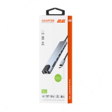 Концентратор 2E USB-C 8-in-1 1xUSB 2.0 + 1xUSB 3.0 + 2xUSB-C PD + HDMI + microSD/SD + 1xRJ45 0.13m gray (2E-W2681) - Фото