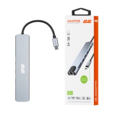 Концентратор 2E USB-C 8-in-1 1xUSB 2.0 + 1xUSB 3.0 + 2xUSB-C PD + HDMI + microSD/SD + 1xRJ45 0.13m gray (2E-W2681) - Фото