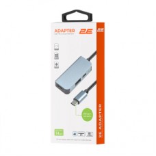 Концентратор 2E USB-C 4-in-1 1xUSB 3.0 + 1xUSB-C PD + HDMI 0.14m gray (2E-W2680) - Фото