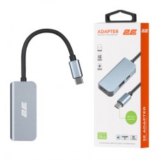 Концентратор 2E USB-C 4-in-1 1xUSB 3.0 + 1xUSB-C PD + HDMI 0.14m gray (2E-W2680) - Фото