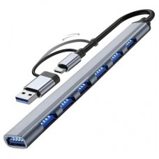 Концентратор Dynamode USB-C + UAB-A to 1xUSB 3.0 + 6xUSB 2.0 gray (DM-UH-701AC) - Фото