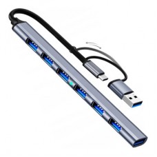 Концентратор Dynamode USB-C + UAB-A to 1xUSB 3.0 + 6xUSB 2.0 gray (DM-UH-701AC) - Фото