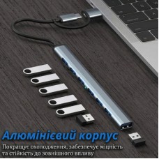 Концентратор Dynamode USB-C + UAB-A to 1xUSB 3.0 + 6xUSB 2.0 gray (DM-UH-701AC) - Фото