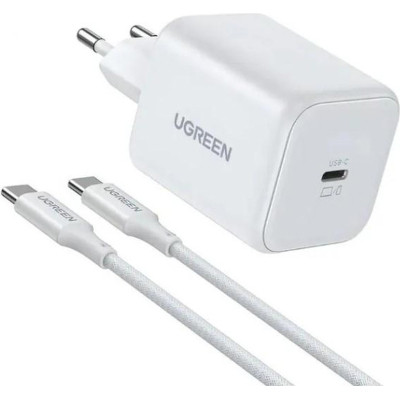 Зарядное устройство UGREEN USB-C GaN 45W + cable USB-C to USB-C X524 white (65055)