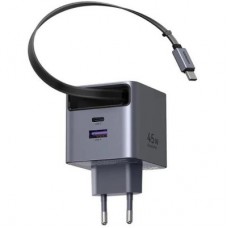 Зарядний пристрій Ugreen USB-C PD45W GaN + cable USB-C to USB-C retractable (65822) - Фото