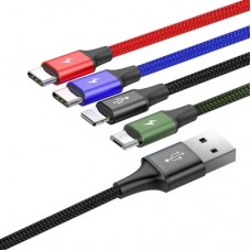 Дата кабель USB 2.0 AM to Lightning + Micro 5P + USB-C 1.2m 3.5A black Baseus (CA1T4-B01) - Фото