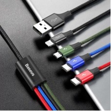 Дата кабель USB 2.0 AM to Lightning + Micro 5P + USB-C 1.2m 3.5A black Baseus (CA1T4-B01) - Фото