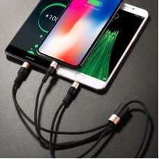 Дата кабель USB 2.0 AM to Lightning + USB-C + Micro 5P 1.0m 2A nylon X26 black+gold HOCO (6957531080275) - Фото
