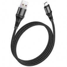 Дата кабель USB 2.0 AM to Micro 5P 1.0m 2.4A nylon X50 black HOCO (6931474734211) - Фото