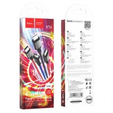 Дата кабель USB 2.0 AM to Lightning + Micro 5P + USB-C 1.0m 2A nylon X76 black+red+blue HOCO (6931474768650) - Фото