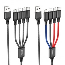 Дата кабель USB 2.0 AM to Lightning + Micro 5P + USB-C 1.0m 2A nylon X76 black+red+blue HOCO (6931474768650) - Фото