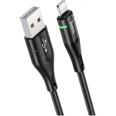 Дата кабель USB 2.0 AM to Lightning 1.2m 2.4 A nylon light indicator U93 black HOCO (6931474732132) - Фото