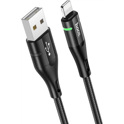 Дата кабель USB 2.0 AM to Lightning 1.2m 2.4 A nylon light indicator U93 black HOCO (6931474732132)