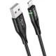 Дата кабель USB 2.0 AM to Lightning 1.2m 2.4 A nylon light indicator U93 black HOCO (6931474732132)