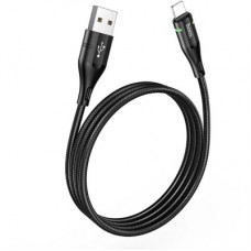 Дата кабель USB 2.0 AM to Lightning 1.2m 2.4 A nylon light indicator U93 black HOCO (6931474732132) - Фото