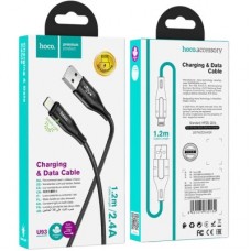 Дата кабель USB 2.0 AM to Lightning 1.2m 2.4 A nylon light indicator U93 black HOCO (6931474732132) - Фото