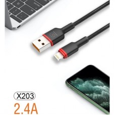 Дата кабель USB 2.0 AM to Lightning 1.0m 2.4A X203 black WUW (6972573336210) - Фото
