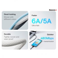 Дата кабель USB 2.0 AM to USB-C 2.0m 100W white Baseus (CALD000702) - Фото