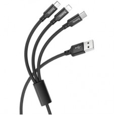 Дата кабель USB 2.0 AM to Lightning + Micro 5P + USB-C 1.0m 2A X14 black HOCO (6931474719157) - Фото
