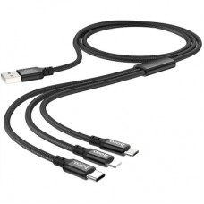 Дата кабель USB 2.0 AM to Lightning + Micro 5P + USB-C 1.0m 2A X14 black HOCO (6931474719157) - Фото
