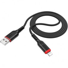Дата кабель USB 2.0 AM to Lightning 1.0m 2.4A nylon X59 black HOCO (6931474744869) - Фото