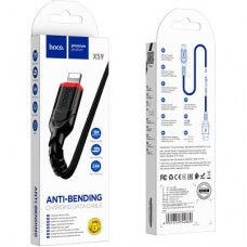 Дата кабель USB 2.0 AM to Lightning 1.0m 2.4A nylon X59 black HOCO (6931474744869) - Фото