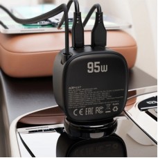 Зарядний пристрій Acefast 1xUSB-C PD95W + telescopic cable USB-C black (6974316285946) - Фото