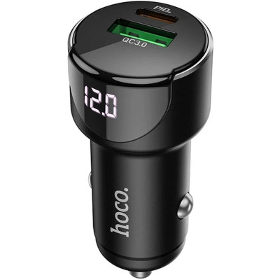 Зарядное устройство HOCO 1xUSB-C PD20W + 1xUSB QC3.0 car adapter Z42 black (6931474742544)