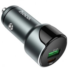 Зарядний пристрій HOCO 1xUSB-C PD20W + 1xUSB QC 3.0 car adapter Z42 gray (6931474742551) - Фото