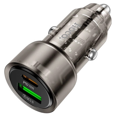 Зарядное устройство HOCO 1xUSB-C PD38W + 1xUSB car adapter transparent Z52 black (6942007601740)