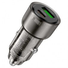Зарядний пристрій HOCO 1xUSB-C PD38W + 1xUSB car adapter transparent Z52 black (6942007601740) - Фото