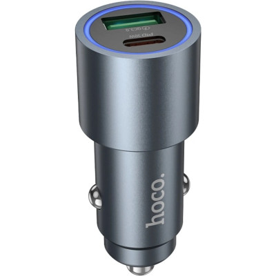 Зарядное устройство HOCO 1xUSB-C PD30W + 1xUSB QC3.0 48W car adapter Z60 gray (6942007642095)