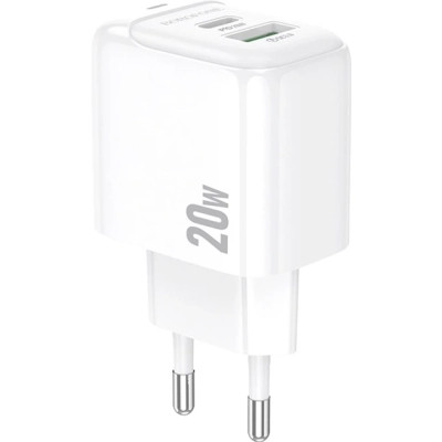 Зарядное устройство BOROFONE BAS44A 1xUSB-C PD20W + 1xUSB QC3.0 white (6941991113840)