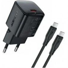 Зарядное устройство Acefast USB-C PD20W GaN + cable USB-C to USB-C black (6974316286509)