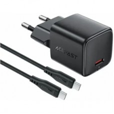 Зарядний пристрій Acefast USB-C PD20W GaN + cable USB-C to USB-C black (6974316286509) - Фото