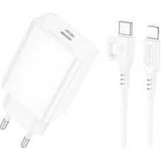 Зарядний пристрій BOROFONE USB-C PD20W + cable USB-C to Lightning white (6941991111419) - Фото