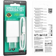 Зарядний пристрій BOROFONE USB-C PD20W + cable USB-C to Lightning white (6941991111419) - Фото