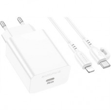 Зарядний пристрій BOROFONE USB-C PD20W + cable USB-C to Lightning white (6941991111419) - Фото