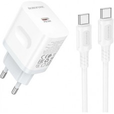 Зарядний пристрій BOROFONE USB-C PD20W + cable USB-C to USB-C white (6941991121371) - Фото