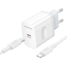 Зарядний пристрій BOROFONE USB-C PD20W + cable USB-C to USB-C white (6941991121371) - Фото