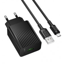 Зарядний пристрій BOROFONE USB QC3.0 + cable USB to Micro 5P black (6941991122651) - Фото