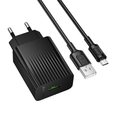 Зарядний пристрій BOROFONE USB QC3.0 + cable USB to Micro 5P black (6941991122651)