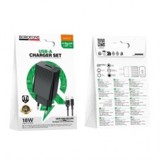 Зарядний пристрій BOROFONE USB QC3.0 + cable USB to Micro 5P black (6941991122651) - Фото